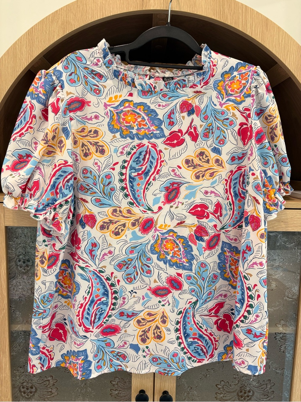 Never worn! Floral Paisley Puff-Sleeve Top - Multicolor